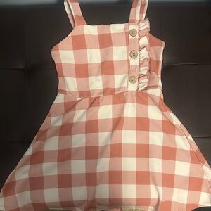 Checkered Pink and White Dress with Button Detail